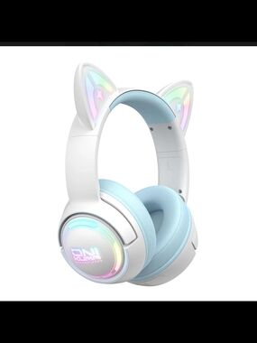Cute Cat Ear RGB Headphones in White and Light Blue